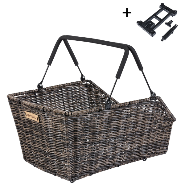 BASIL Fietmand cento rattan look met mik bevestiging 22 liter 41 x 25 x 12 cm - bruin