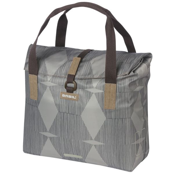 Basil Elegance fietsshopper, Green PET, waterkerende vouwsluiting, gepolsterde hand schouderbanden, 20-26L, taupe