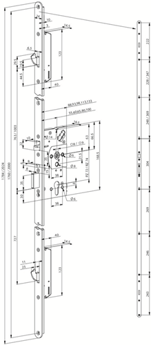 ABLOY el566-vlak veiligheidspaniekmeerpuntssluiting | enkelzijdig krukgestuurd | zelfvergrendelend | skg*** | dm60mm | pc72mm | voorplaat rvs 24x1760mm afgerond | 12 24v dc | dr 1+2+3+4 - 10037694