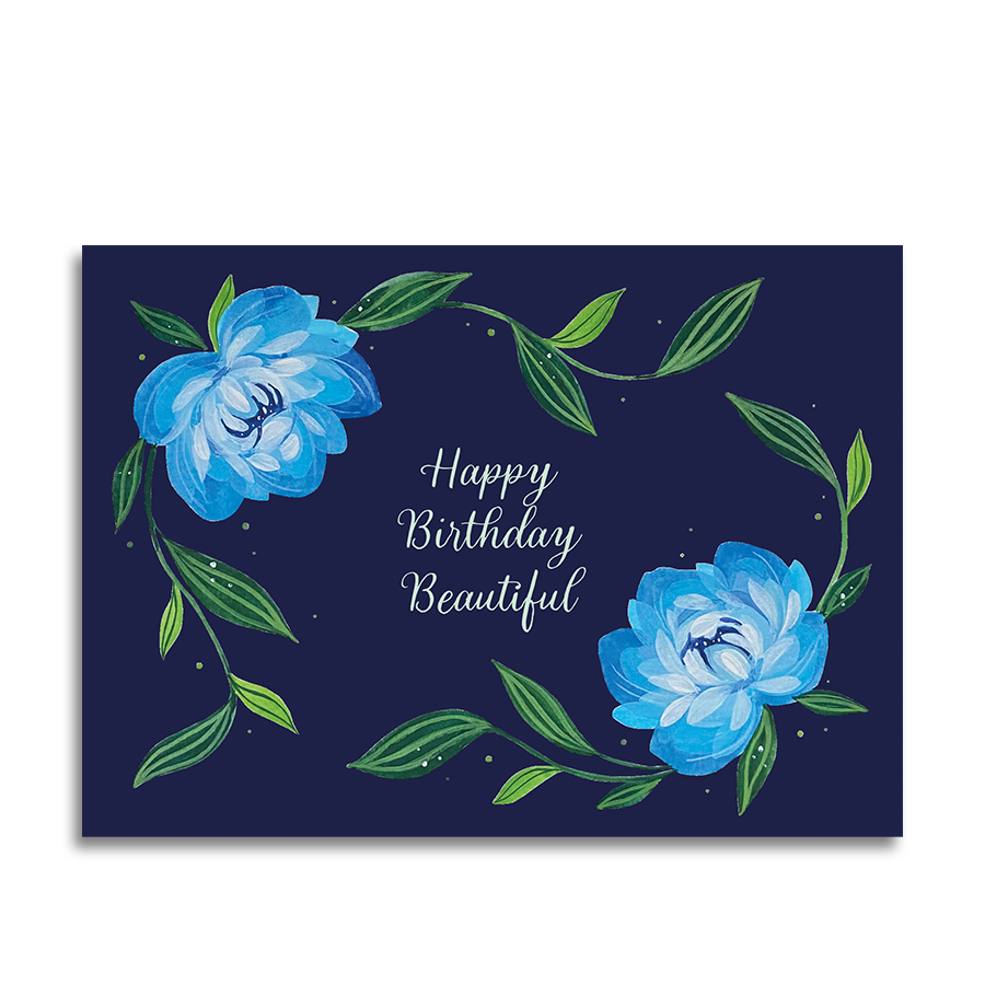 Art by Andu Wenskaart HBD Blue Flowers