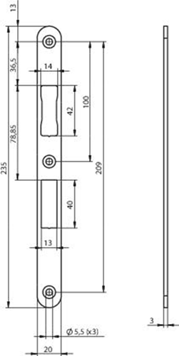 ASSA ABLOY n6001 sluitplaat | rvs 24x235x3mm lip 40mm afgerond| dr 1+2+3+4 - 10049721