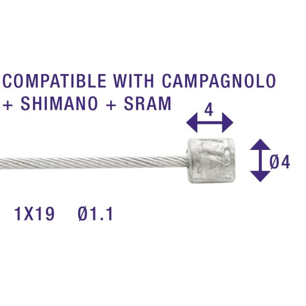 Schakel binnenkabel Elvedes 2250mm RVS Slick Ø1,1mm N-nippel (op kaart)