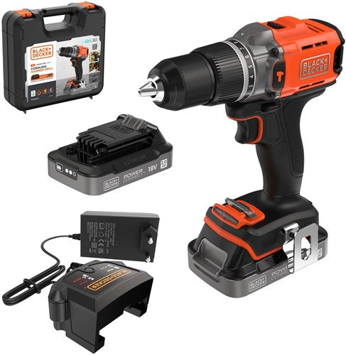 Black+Decker bcd383d2xk 18v 2x2.0ah schroefklopboormachine in koffer - bcd383d2xk-qw