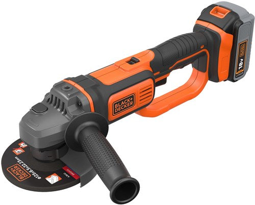 Black+Decker bcg720m1 18v 4.0ah haakse slijper | 125mm beschermkap | 1x 18v 4.0ah accu + 1a snellader | softbag | zijhandgreep - bcg720m1-qw