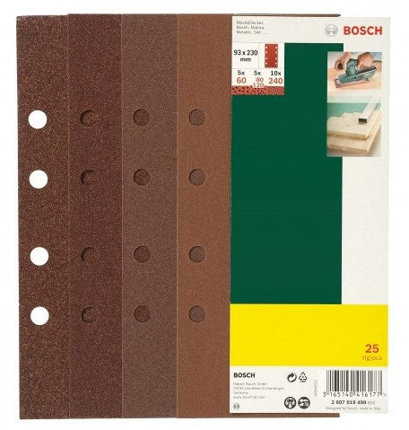 Bosch Accessoires 25-delige schuurbladenset 93 x 230 mm voor vlakschuurmachines, korrel 120 - 2607017100