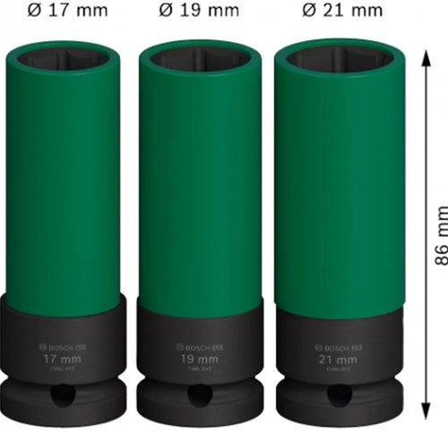 Bosch Accessoires 3-delige doppenset | 85 mm, 17; 19; 21 mm 1 2 extra diep - 2608003033