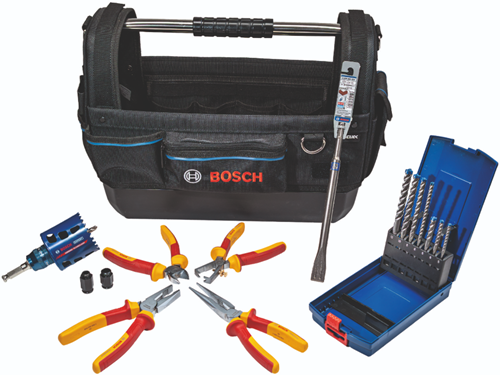 Bosch Blauw Bosch accessoires electrician kit met vde tangenset, sds-plus borenset, beitel, gatzaag 68mm in gereedschapstas - 061599768f