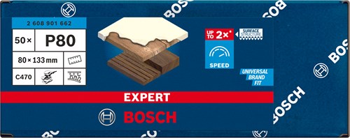 Bosch Accessoires expert c470 schuurpapier 80 x 133 mm, k 80, 50-delig - 2608901662