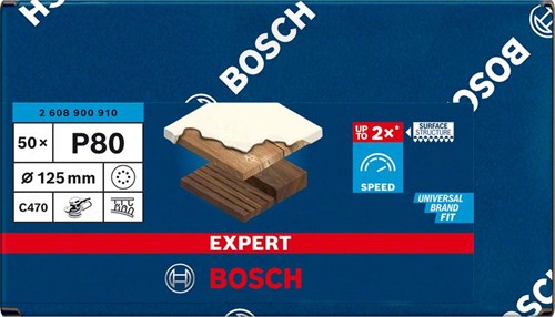 Bosch Accessoires expert c470 schuurpapier voor excenterschuurmachines 125 mm, 8 gaten, k80 50-delig - 1 stuk(s) - 2608900910