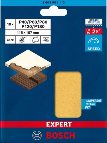 Bosch Accessoires expert c470 schuurpapier voor vlakschuurmachines 115 x 140 mm, k2x40 2x60 2x80 2x120 2x180 10-delig - 2608901113