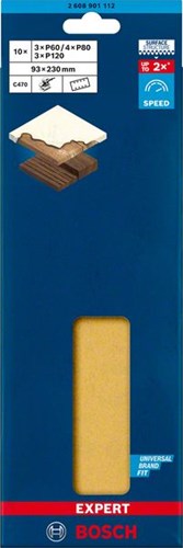 Bosch Accessoires expert c470 schuurpapier voor vlakschuurmachines 93 x 230 mm, k3x60 4x80 3x120 10-delig - 2608901112