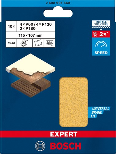 Bosch Accessoires expert c470 schuurpapierset 115 x 107 mm, k 60 120 180, 10-delig - 2608901668