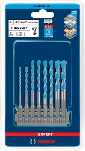 Bosch Accessoires expert hex-9 multi construction pick click set 3 - 8 mm - 2608901455