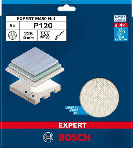 Bosch Accessoires expert m480 schuurnet 225 mm, k 120, 5-delig - 2608901637