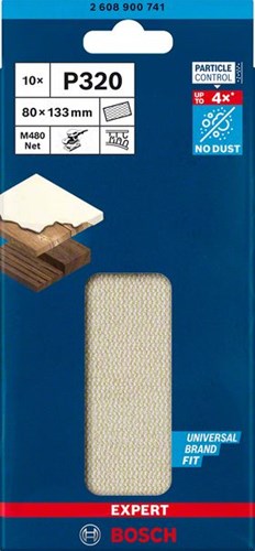 Bosch Accessoires expert m480 schuurnet voor vlakschuurmachines 80 x 133 mm, k320 - 1 stuk(s) - 2608900741