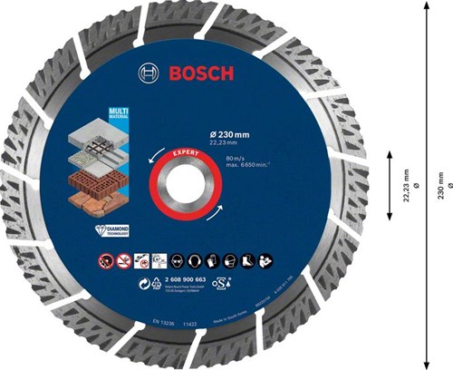Bosch Accessoires expert multimaterial diamantdoorslijpschijf 230 x 22,23 x 2,4 x 15 mm - 1 stuk(s) - 2608900663