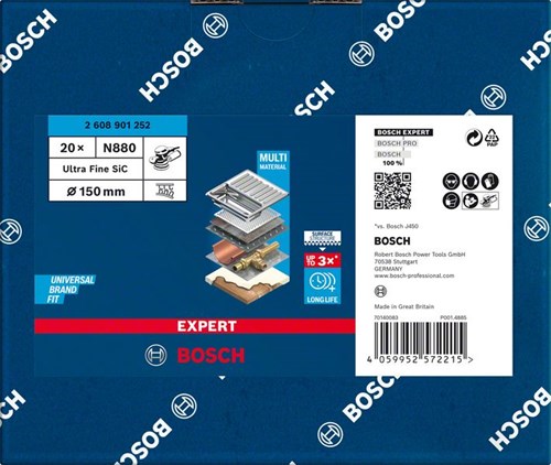 Bosch Accessoires expert n880 vliesschijf voor excenterschuurmachines 150 mm, ultrafijn s - 20 stuk(s) - 2608901252