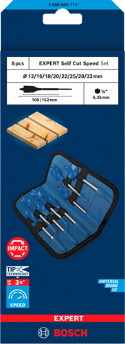 Bosch Blauw Bosch accessoires expert speedborenset self cut speed | 8-delige | 12, 16, 18, 20, 22, 25, 28, 32 mm - 2608902111