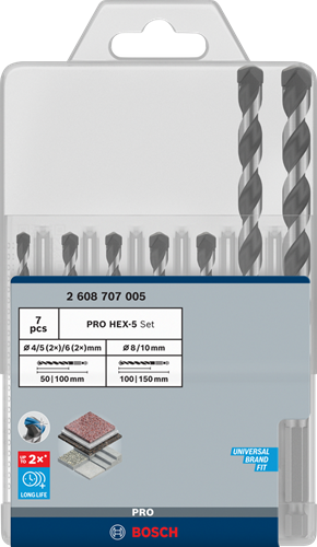 Bosch Blauw Bosch accessoires pro betonborenset hex-5 | 5-delig | 4x100, 5x100, 6x100, 8x150, 10x150mm - 2608707005