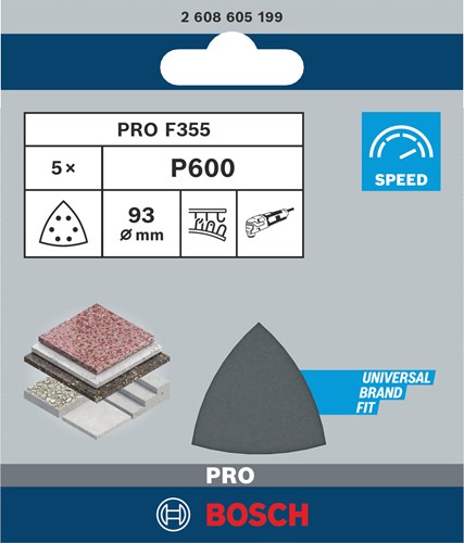 Bosch Accessoires schuurblad 93mm , 5 stuks, korrel 600 - 2608605199