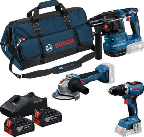 Bosch Blauw accutoolkit 3 toolkit 18v gsr 18v-65 + gws 18v-8 + gbh 18v-22 | 2x gba 18v 4.0ah + lader gal 18v-40 - 0615a50094