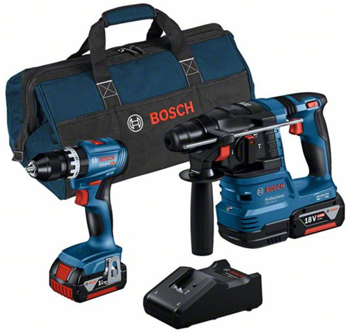Bosch Blauw | combopack | gsb 18v-45 + gbh 18v-22 | 18v | 2 x 4.0ah + lader | in tas - 0615a50039
