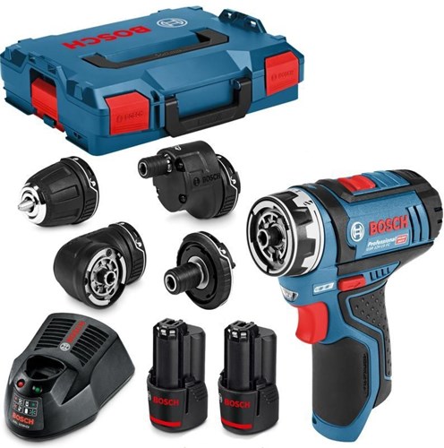 Bosch Blauw gsr 12v-15 flexiclick accuschroefboormachine + gfa 12-x 12-b 12-w in l-boxx (2x 2.0ah accu)