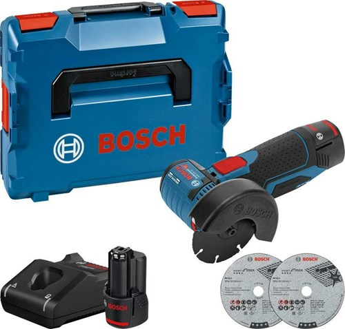 Bosch Blauw Bosch professional gws 12v-76, 2x gba 12v 3.0 accu-haakse slijpmachine