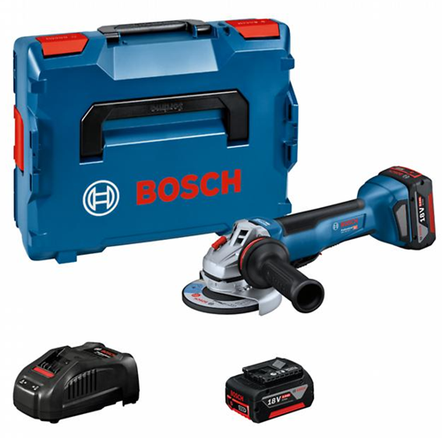 Bosch Blauw gws 18v-10 p accu haakse slijper | 125 mm | 2 x 5.0 ah accu + lader | in l-boxx - 06019j4101