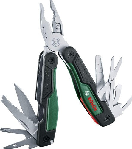 Bosch Accessoires Bosch groen 16-in-1 multitool (16-in-1 multitool (punttang, nijptang, draadschaar, 2x schroevendraaier (sl4 6, ph), metrisch liniaal, mes, zaag, vijl, flesopener, blikopener - 1600a02z98