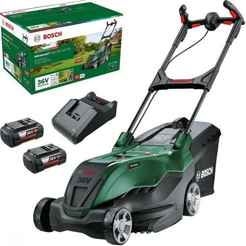 Bosch Groen accu grasmaaier advancedrotak 36v-44-750 | 2x 4,0 ah accu + al 36v-20 lader en opvouwbare opvangbak - 06008b9g02