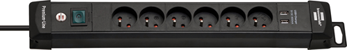 Brennenstuhl premium-line stekkerdoos met usb | 6-voudig | zwart | 3m h05vv-f 3g1,5 | fr be - 1951164602
