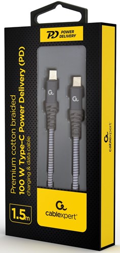 Enzo Cablexpert usb-c - usb-c laadkabel 1,5m zilver - max 100w - 9530166