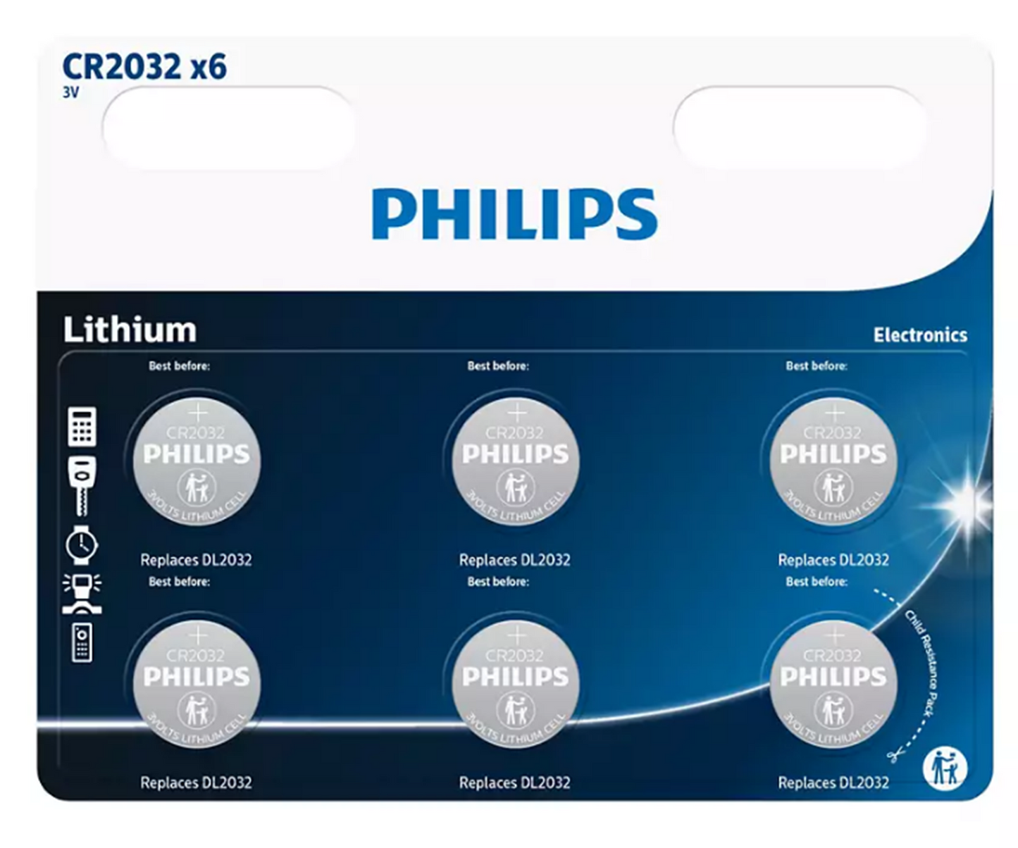 Varta Philips lithium cr2032 3v batterij 6st