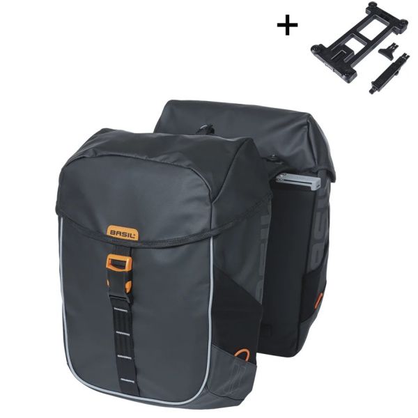 BASIL Dubbele fietstas miles tarpaulin mik 34 liter 13 x 25 x 37 cm - zwart oranje