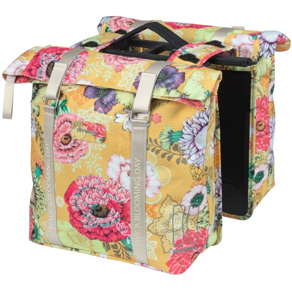 Basil Bloom Field dubbele fietstas, waterdicht, honey yellow, 35L