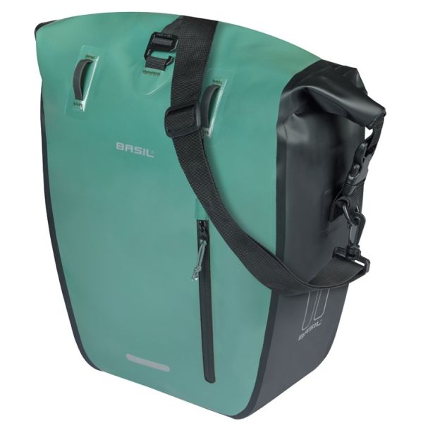 BASIL Enkele fietstas rivo l tarppaulin mik 25-31l 14 x 28 x 43 cm - groen zwart