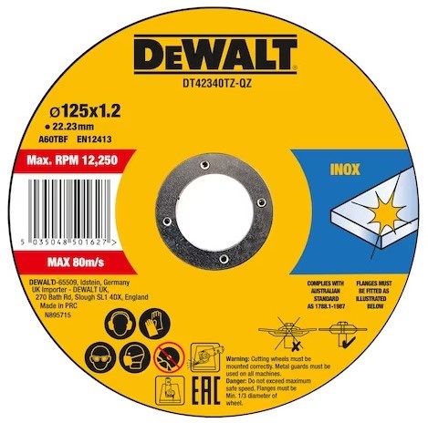 DeWalt Accessoires Dewalt 10x doorslijpschijven metaal inox 125mm x 1 mm - in blik - dt42340tz
