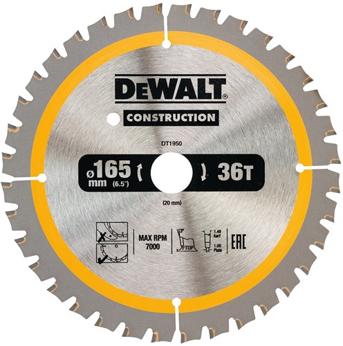 DeWalt Accessoires cirkelzaagblad 165x20x36t, positief 3°, kerf 1,5mm - dt1950-qz