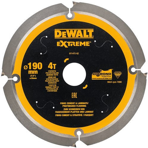 DeWalt Accessoires cirkelzaagblad pcd laminaat vezelcement 190x30x4t - dt1472-qz