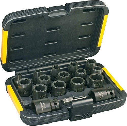DeWalt Accessoires doppenset 17-delig (6,8,10,11,12,13,14,16,17,18,19,20,21,22,24,27mm 1 4 naar 1 2 adapter) - dt7506-qz