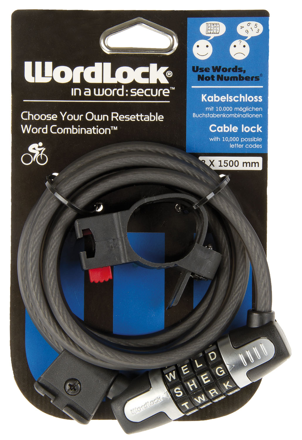 Messingschlager Worldlock kabel met 'letterslot' 8 mm. x 150 cm.