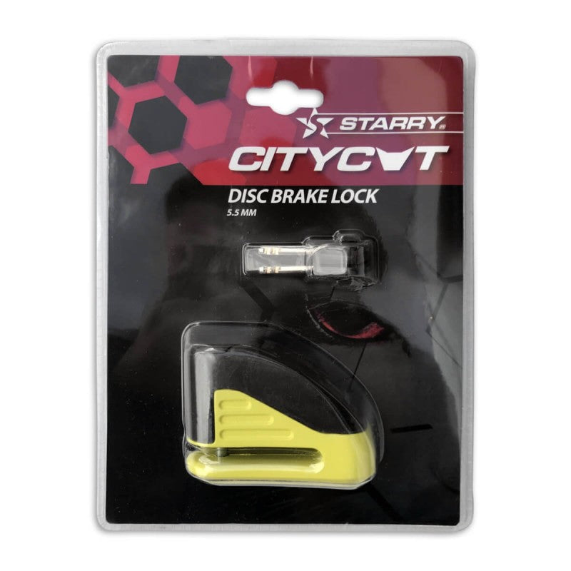 Falko Import Export Citycat disc brake lock yellow with bag + reminder cable*