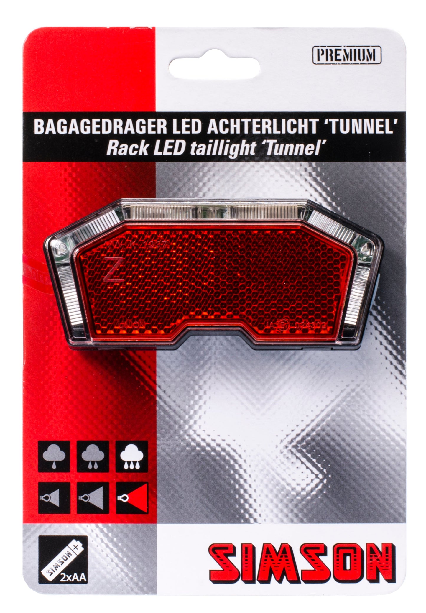 Simson batterij bagagedrager achterlicht tunnel 3 led auto