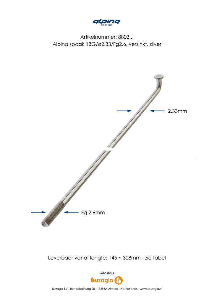 Alpina Spaken 13G (2,34mm) 280mm Zink (P36)