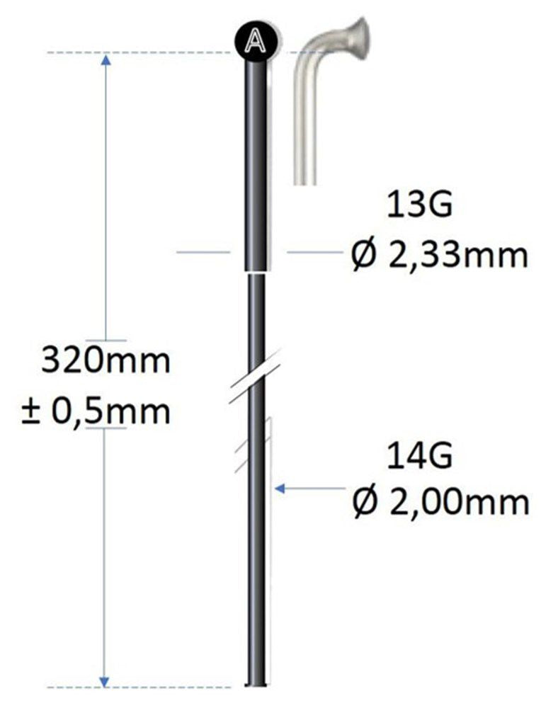 Alpina spaak zwart rvs 13g 320mm ø2.00mm voor spaakmachine p 100