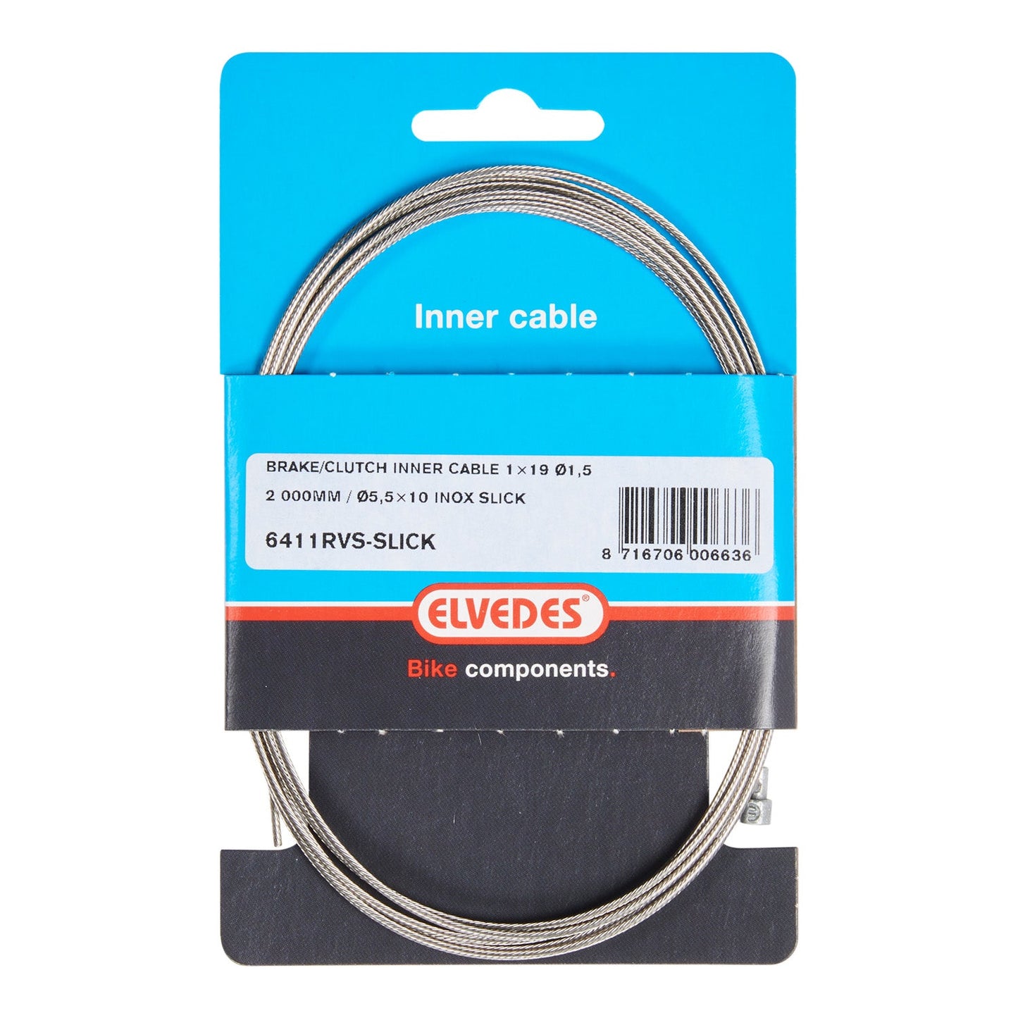 Elvedes Cable Systems BV Elvedes rem binnenkabel 2000mm rvs slick �1,5mm v-nippel