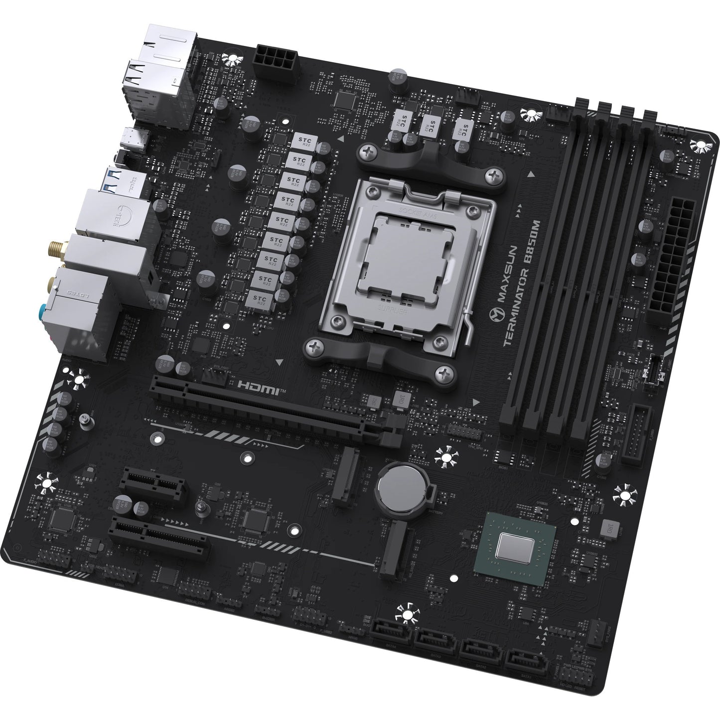 MAXSUN ms-terminator b850m wifi socket am5 moederbord (zwart, raid, 2.5 gb-lan, wlan, bt, sound, µatx)
