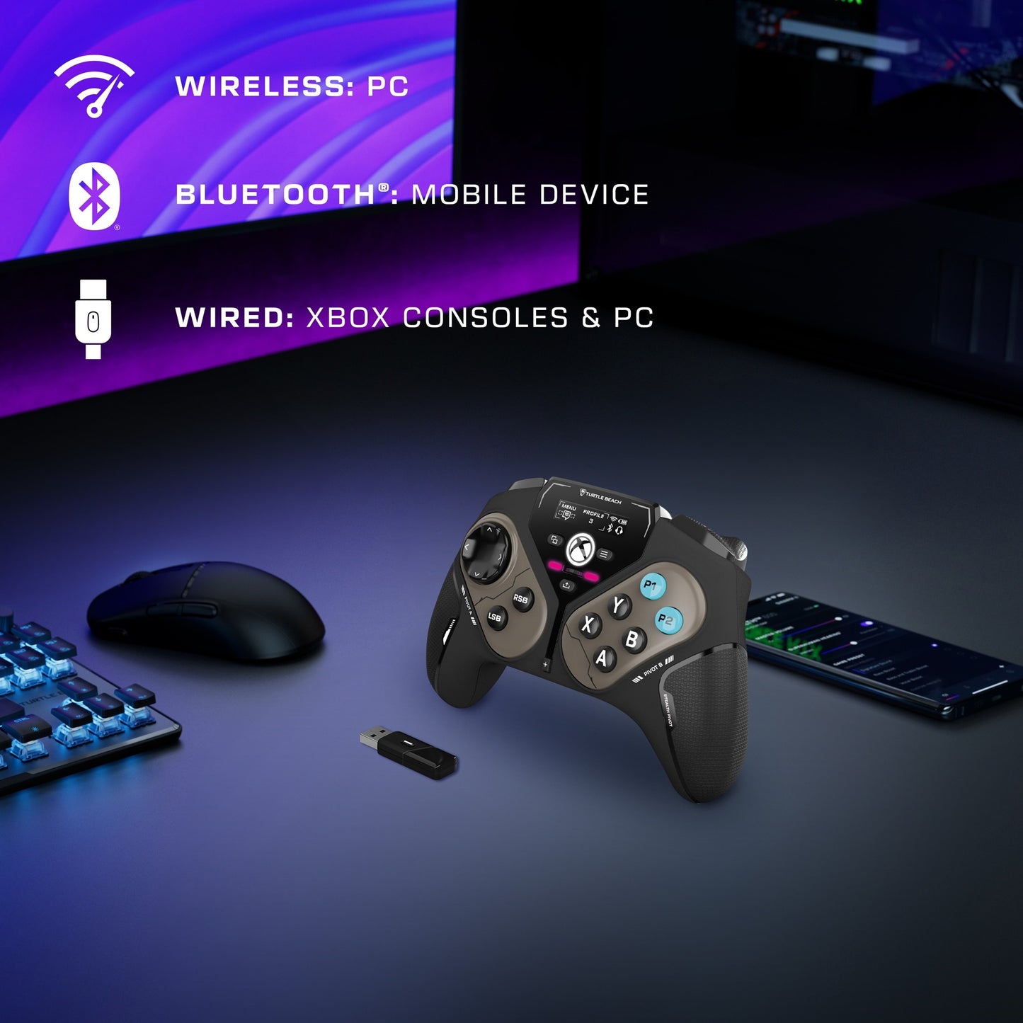 Turtle Beach stealth pivot draadloze slimme controller (zwart, 2,4 ghz bluetooth usb, pc, xbox, android)