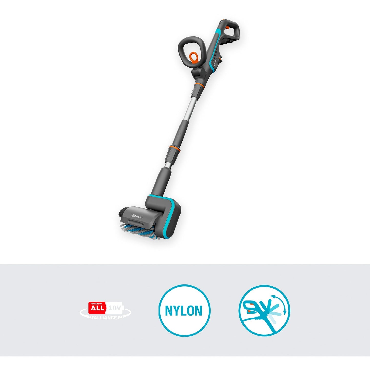 GARDENA aquabrush patio 18v p4a solo accu multi-reiniger vloerreiniger (grijs turquoise, 14841-55, accu en lader niet inbegrepen, power for all alliance)